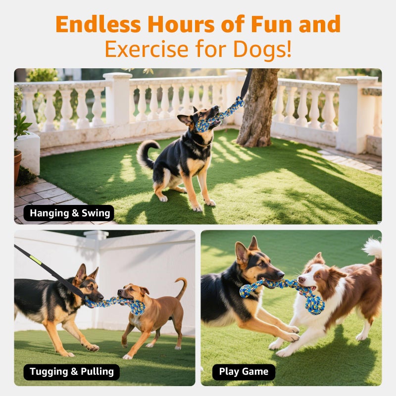 LOOBANI Outdoor Bungee Tug Toy, Dog Toy Hanging from Tree for Small to Large Dogs, Interactive Exercise Play Cord & Tether with Chew Rope Toy (Tree Stump Tug of War-Green) - Image 3